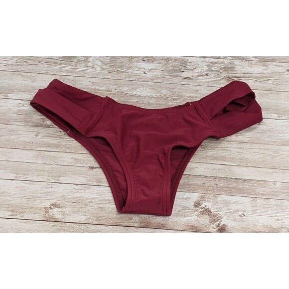 Zaful Womens Size 6 Burgundy Strappy Open Sides Beach Swimwear Bikini Bottom - Picture 2 of 6